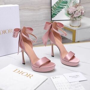 Dior Pink Satin Heels with Ribbon Accent